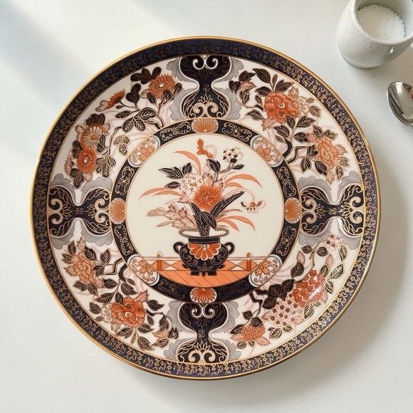 saji fine china Other - Vintage Imari Style Charger Plate 12” Japan Gold Blue Floral Decor
